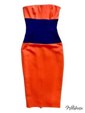 Victoria Beckham Strapless Colorblock Corset Dress Orange Blue SZ 4 Bodycon